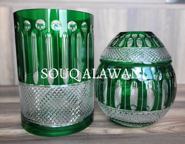 طقم علبة مناديل مع سلة لون أخضر - SOUQ ALAWANI