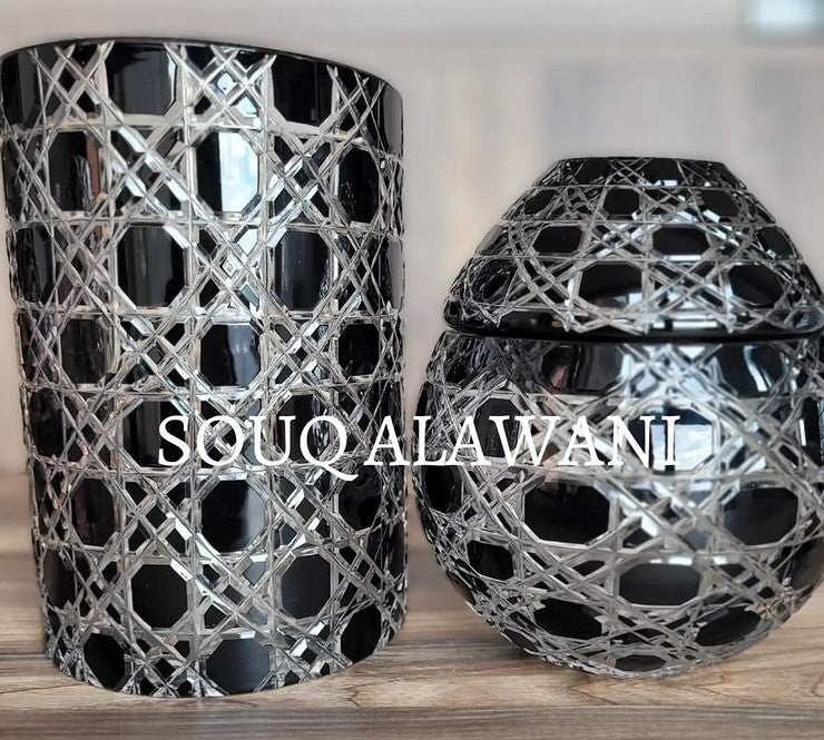 طقم علبة مناديل مع سلة لون أسود - SOUQ ALAWANI