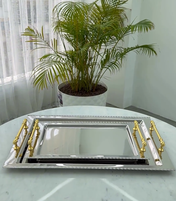 طقم صواني ستانلس ستيل 2 قطعة - SOUQ ALAWANI