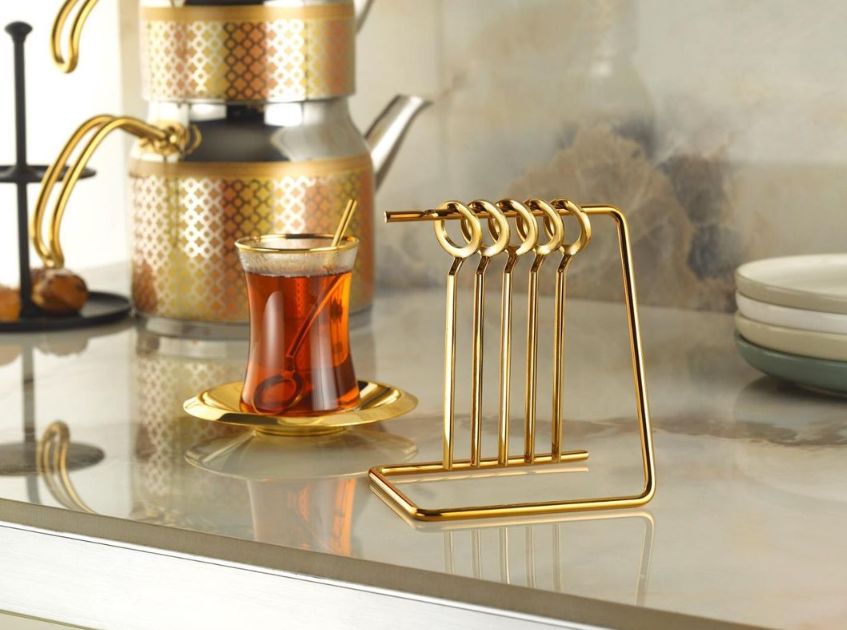 طقم ملاعق شاي مع ستاند لون ذهبي - SOUQ ALAWANI