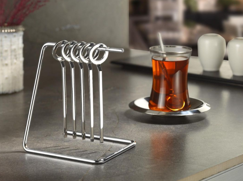 طقم ملاعق شاي مع ستاند لون فضي - SOUQ ALAWANI