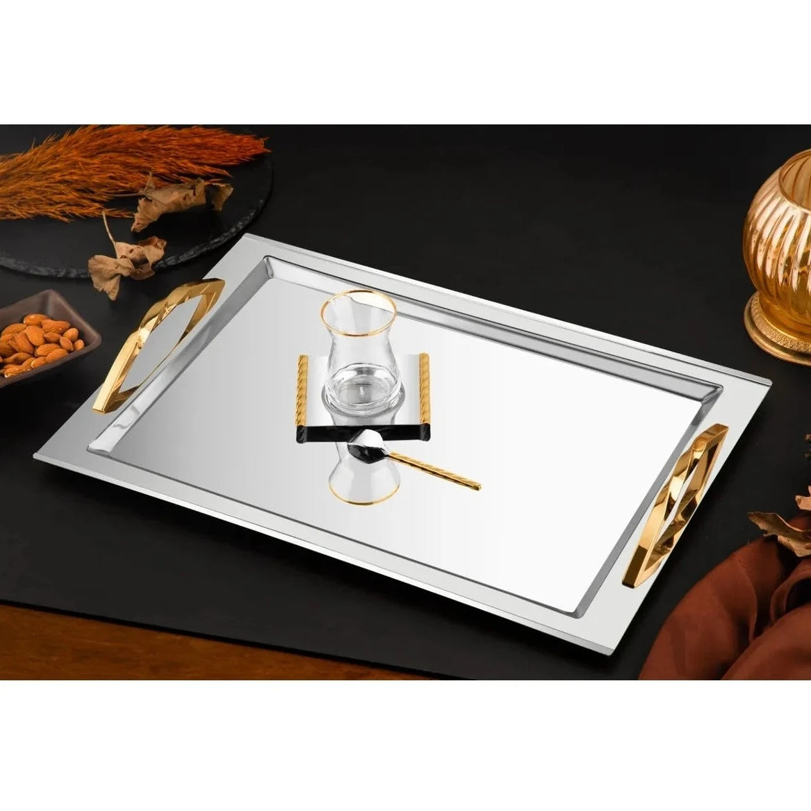 صينية شاي ستانلس ستيل - SOUQ ALAWANI