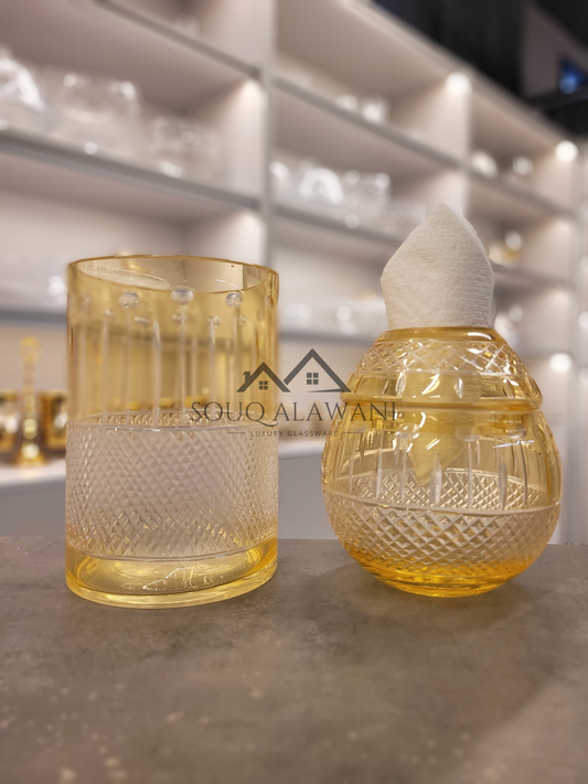 طقم علبة مناديل مع سلة لون ذهبي - SOUQ ALAWANI