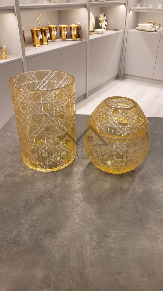 طقم علبة مناديل مع سلة لون ذهبي - SOUQ ALAWANI