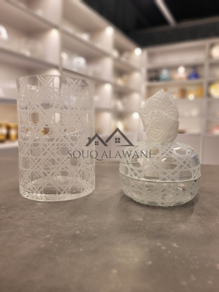 طقم علبة مناديل مع سلة لون شفاف - SOUQ ALAWANI
