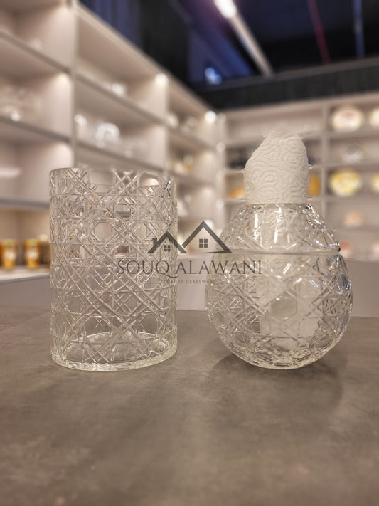 طقم علبة مناديل مع سلة لون شفاف - SOUQ ALAWANI