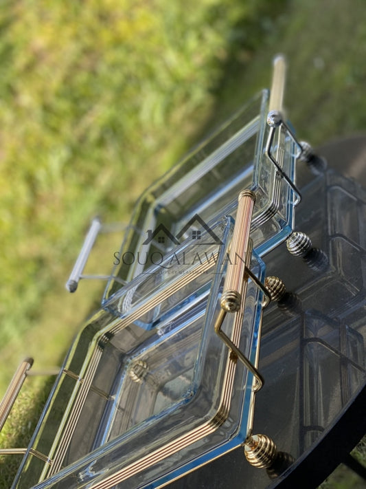 طقم طبق تقديم زجاجي مع ستاند نحاسي - SOUQ ALAWANI