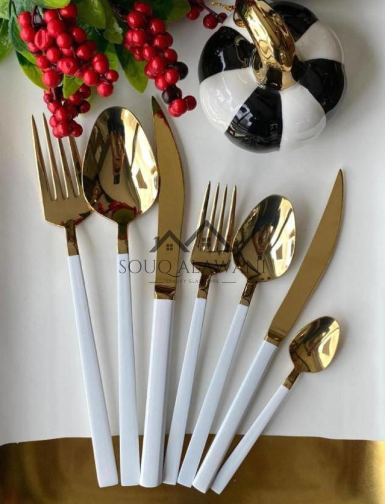 طقم ملاعق فاخر لون أبيض 42 قطعة - SOUQ ALAWANI