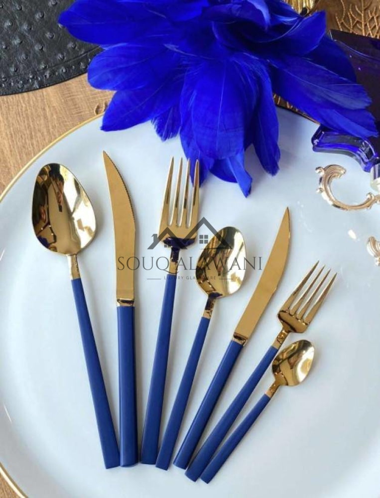 طقم ملاعق فاخر لون أزرق 42 قطعة - SOUQ ALAWANI