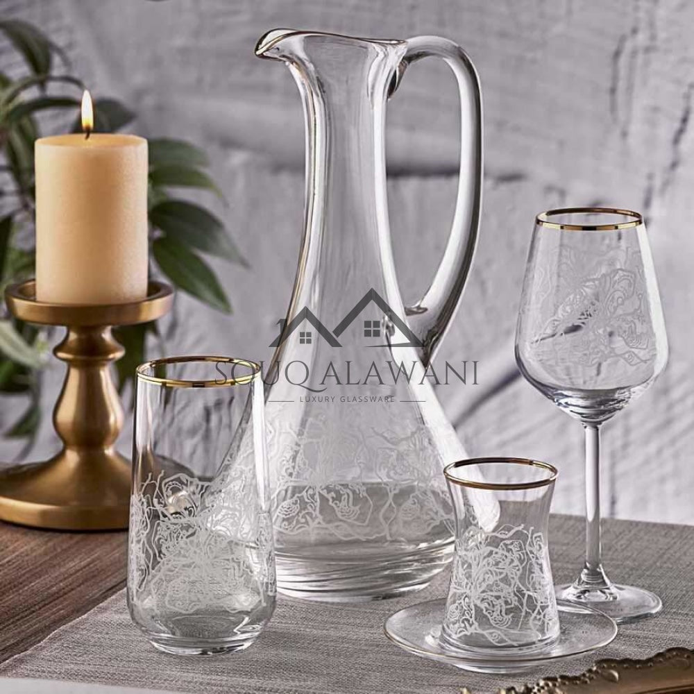 طقم ضيافة زجاج كريستال . 12 شخص / 49 قطعة - SOUQ ALAWANI