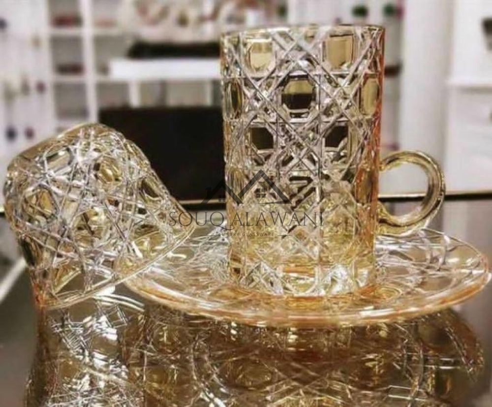 طقم ضيافة لون ذهبي 18 قطعة - SOUQ ALAWANI