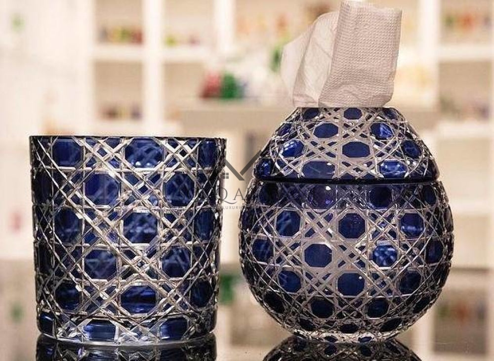 طقم علبة مناديل مع سلة لون أزرق - SOUQ ALAWANI