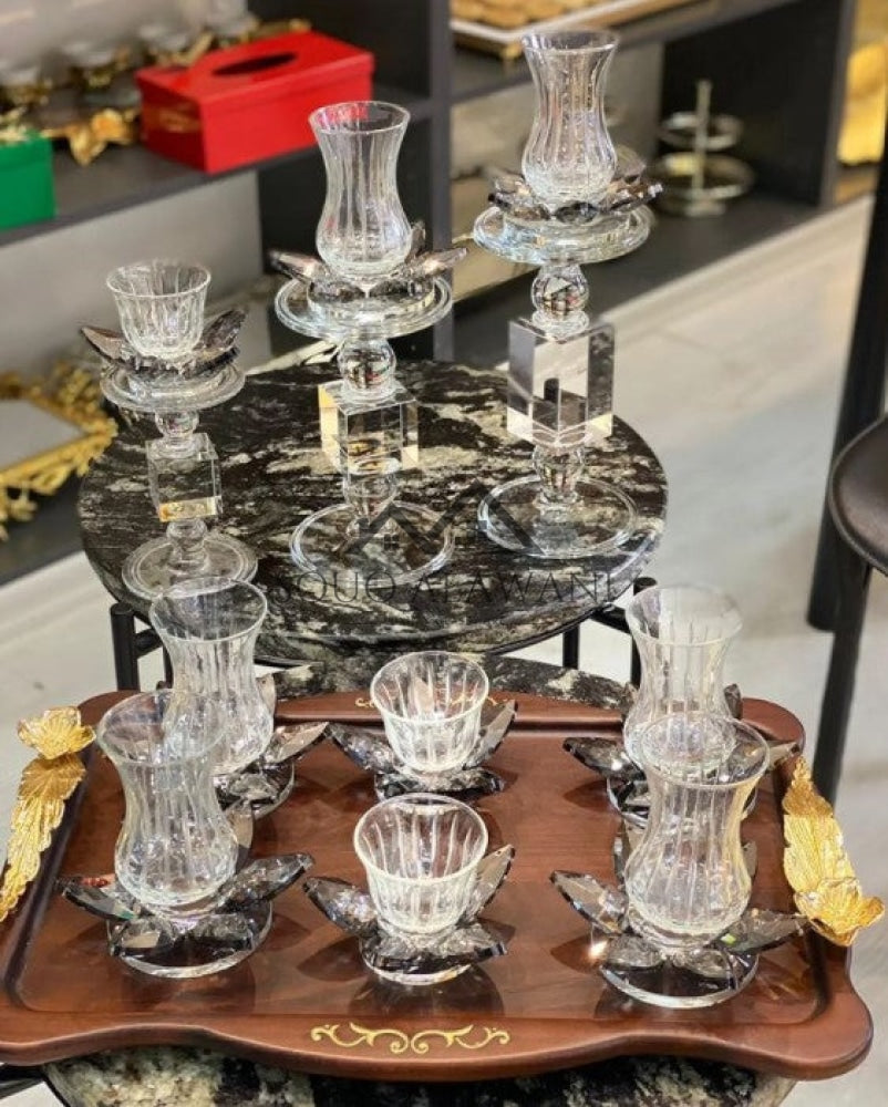 طقم ضيافة كريستال لون أسود - 24 قطعة - SOUQ ALAWANI