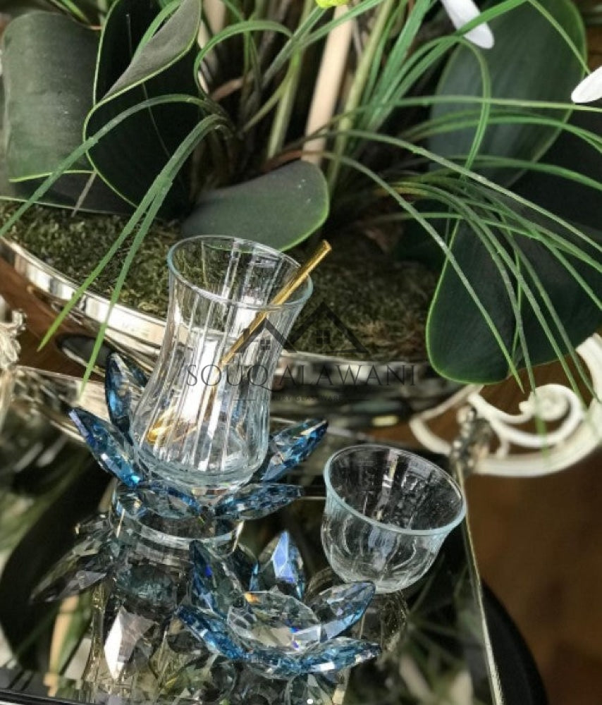 طقم ضيافة كريستال لون أزرق - 24 قطعة - SOUQ ALAWANI