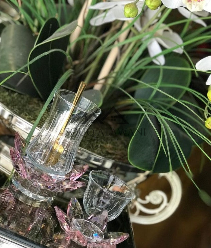 طقم ضيافة كريستال لون وردي - 24 قطعة - SOUQ ALAWANI