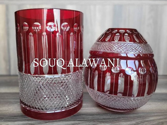 طقم علبة مناديل مع سلة لون أحمر - SOUQ ALAWANI 
