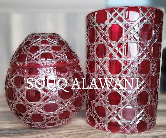 طقم علبة مناديل مع سلة لون أحمر - SOUQ ALAWANI 