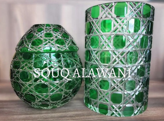 طقم علبة مناديل مع سلة لون أخضر - SOUQ ALAWANI 