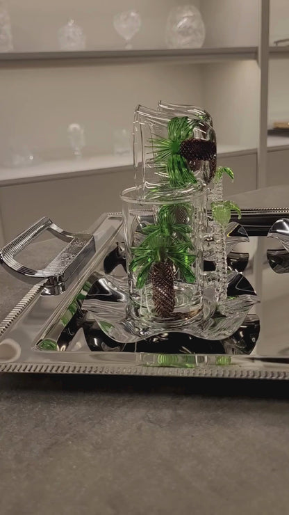 طقم شاي وقهوة فاخر 18 قطعة - مجموعة النخلة بديكور يدوي