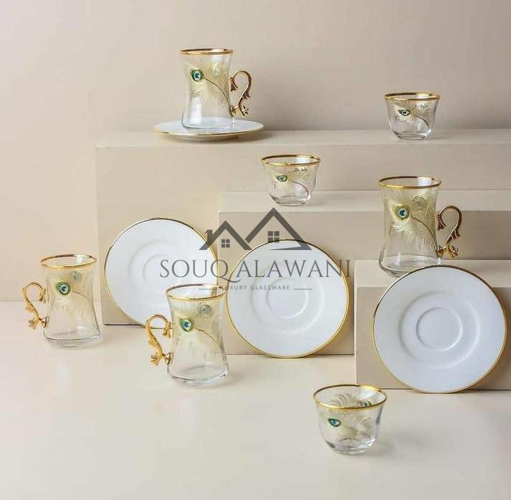 طقم استكانات شاي مع قهوة عربية 18 قطعة - SOUQ ALAWANI 